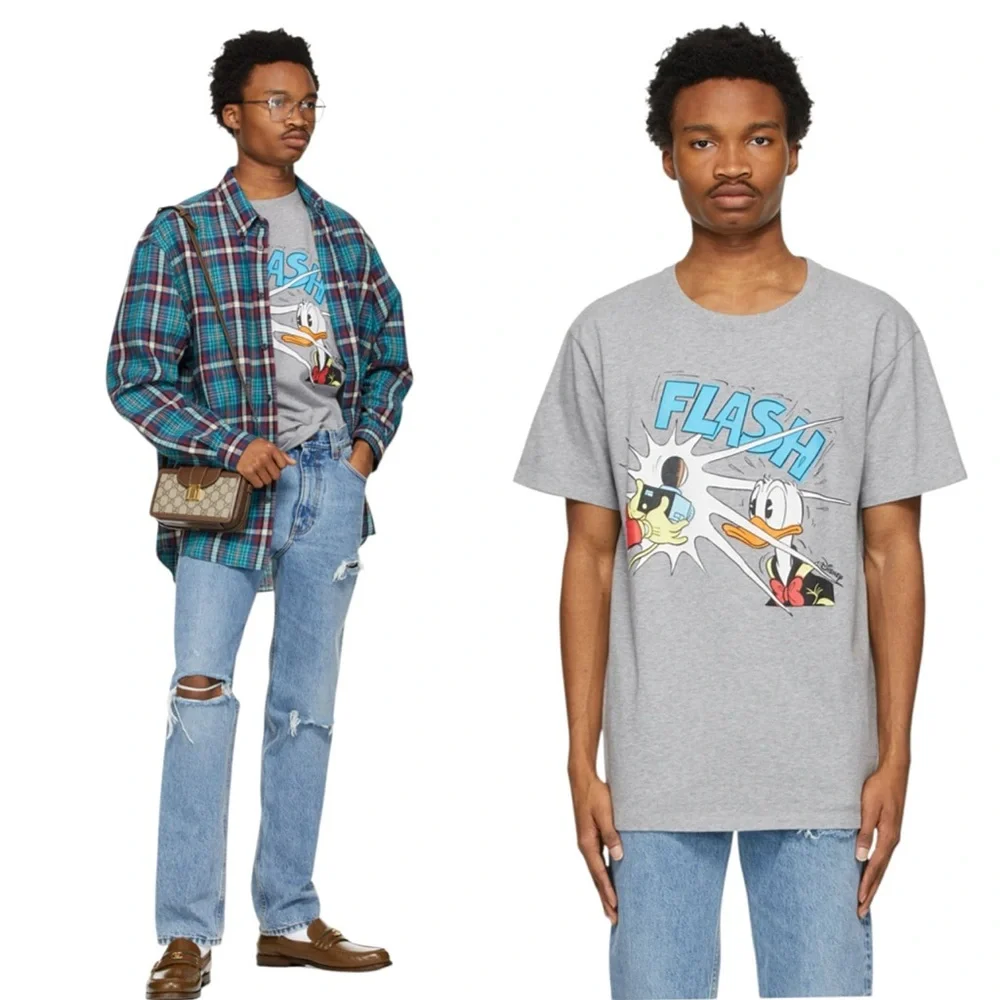 GUCCI X Disney Donald Duck “Flash” Gray T Shirt Tee Unisex Men’s Women’s NWT